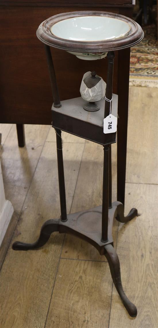 A mahogany washstand with Chinese famille verte bowl W.50cm